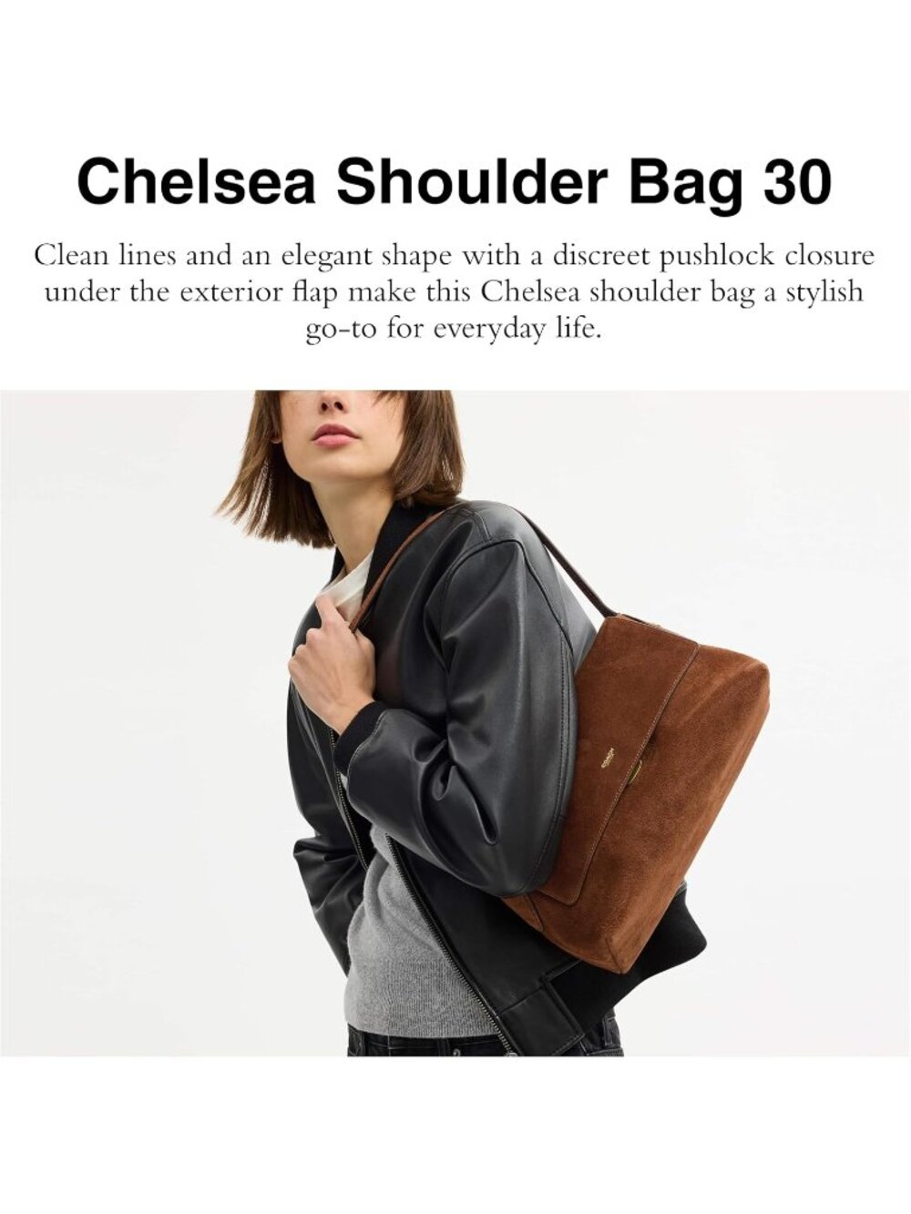 Women's Carmel Suede Grain Leather Push-lock ZIP Pocket Chelsea Shoulder Bag - Picture 3 of 6